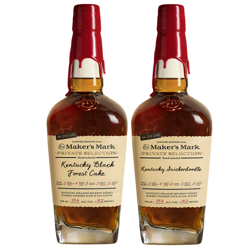 Kentucky Black Forest Cake and Kentucky Snickerdoodle bottles side by side